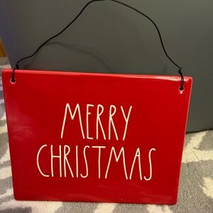 Rae Dunn Red Merry Christmas Hanging Sign. Ceramic